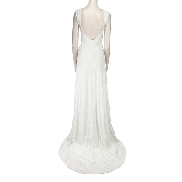 BLUSH SC Classic Simple Boho Lace Openback Stretch Shimmering Wedding Dress S-XS - Picture 3 of 12